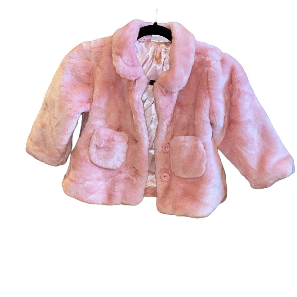Hannah Andersson faux pink collared fur coat